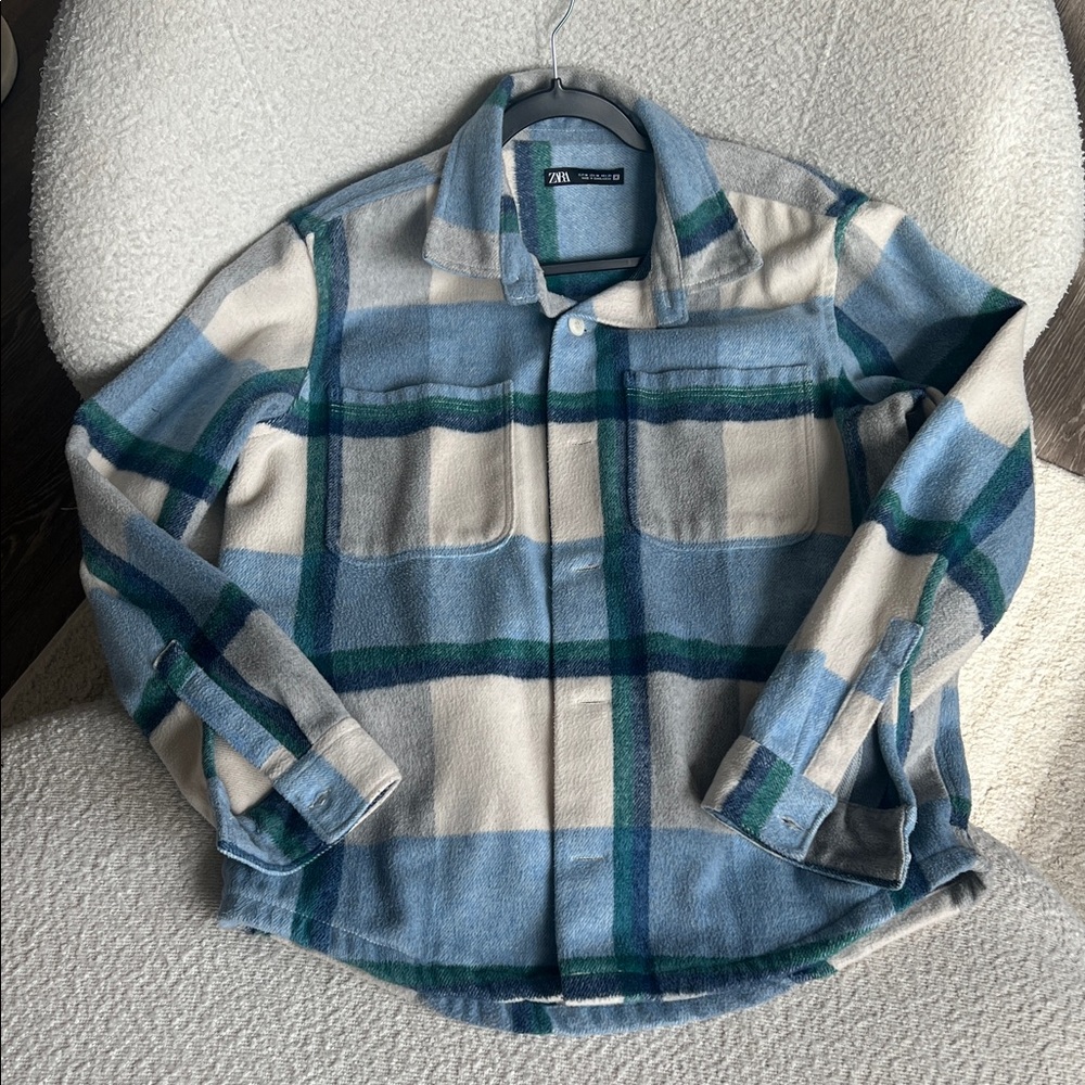 Zara Blue, Cream & Green Plaid Shacket